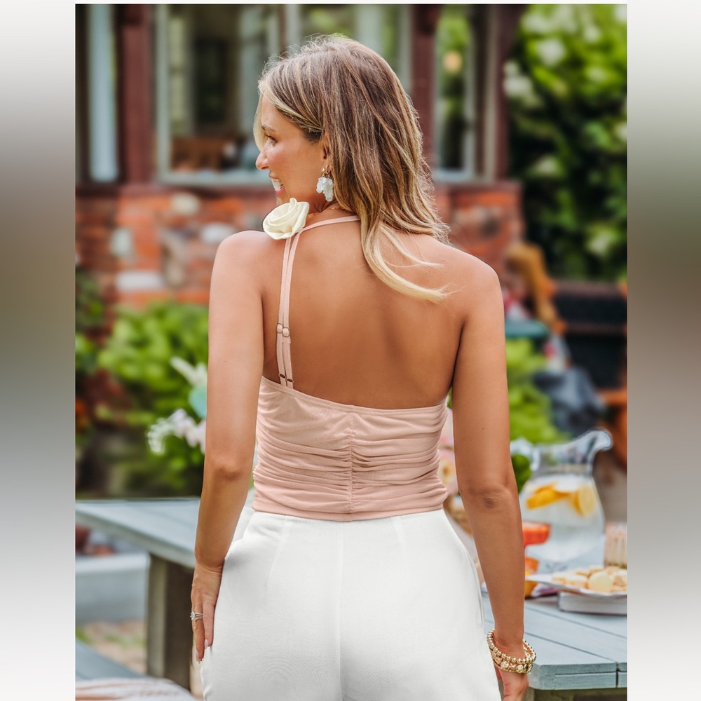 Ruched Blush Pink Floral Appliqué Cami - Picture 2 of 3